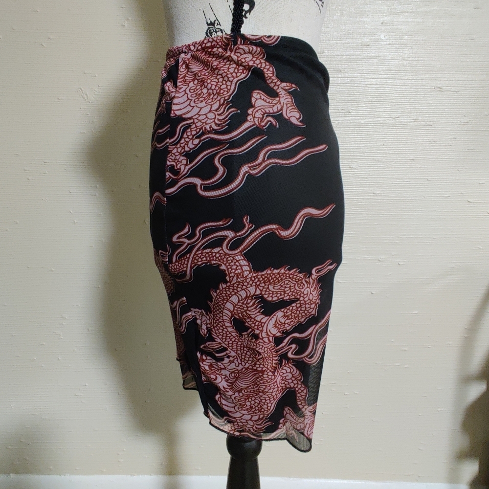 🐉 Shein Black and Red Dragon print mini skirt 🐉 (S) (2/$15) - Picture 2 of 8